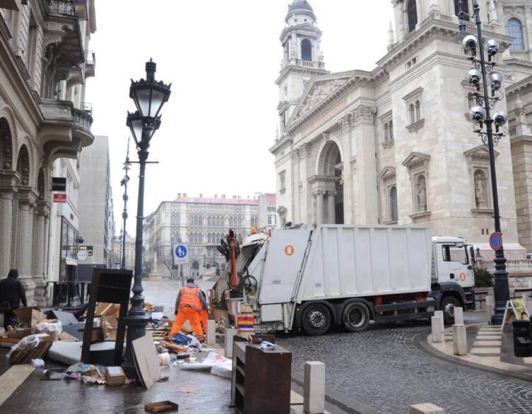 A messy scene in front of the Basilica - FKF workers always do their best to clean up the debris as soon as possible