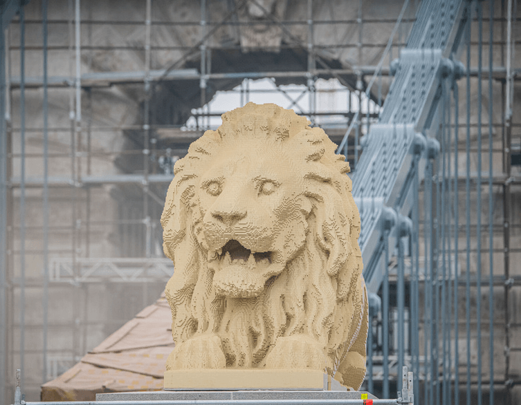 The LEGO lion overlooking the renovation - there is no place for monkey business here