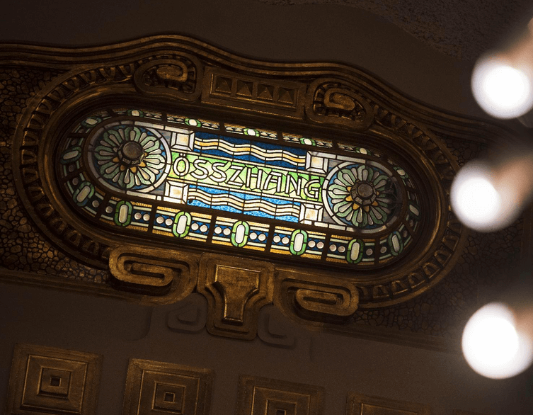 The stained glass windows were created by Miksa Róth - the window displays the word "harmony"