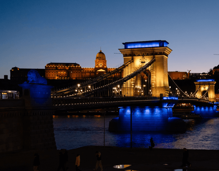 Chain Bridge Budapest Illuminated in Blue